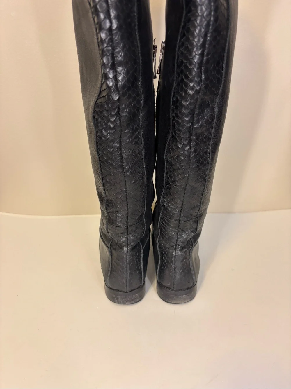 Ron White Women's Over-the-Knee Black Leather Riding Boots with Snakeskin Back 7
